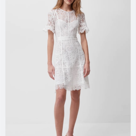 French Connection Dresses & Skirts - French Connection Cabrera lace mix white dress